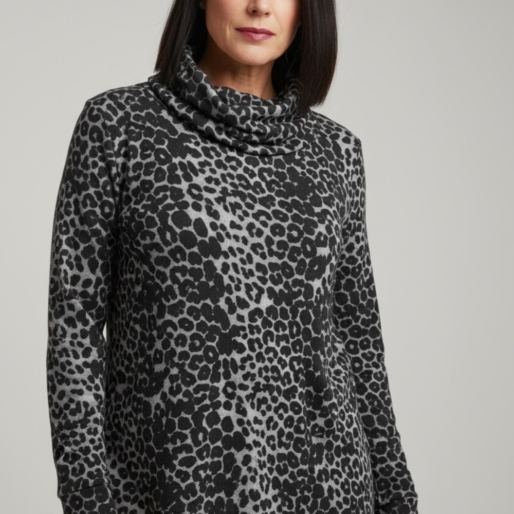Soft Surroundings Zip Cowl Neck Sweater - Black and Gray Animal Print - Picture 5 of 11
